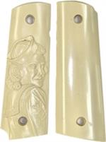 Pearl Relief Carved Steer Head Colt 1911 Grips